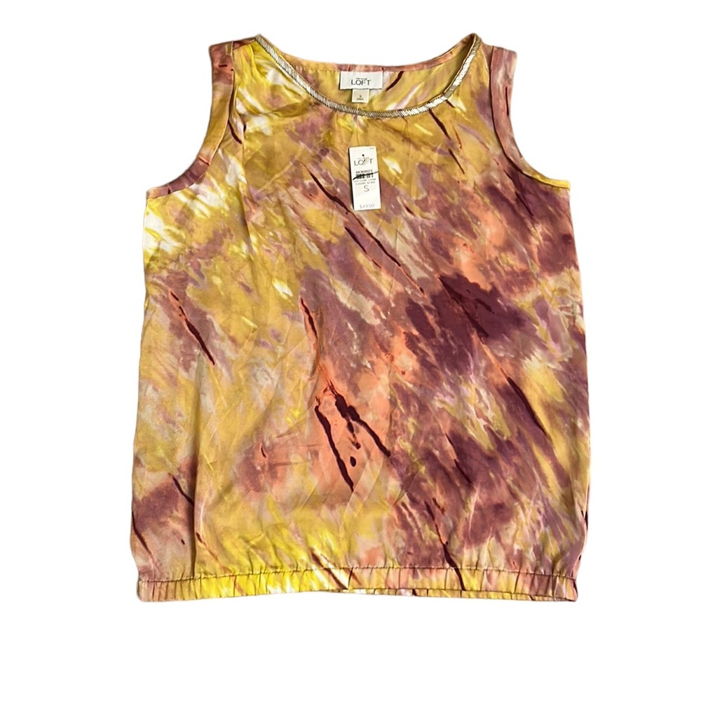 🆕 LOFT Sleeveless Top Gold/Yellow and Pink Beaded Neckline Size Small